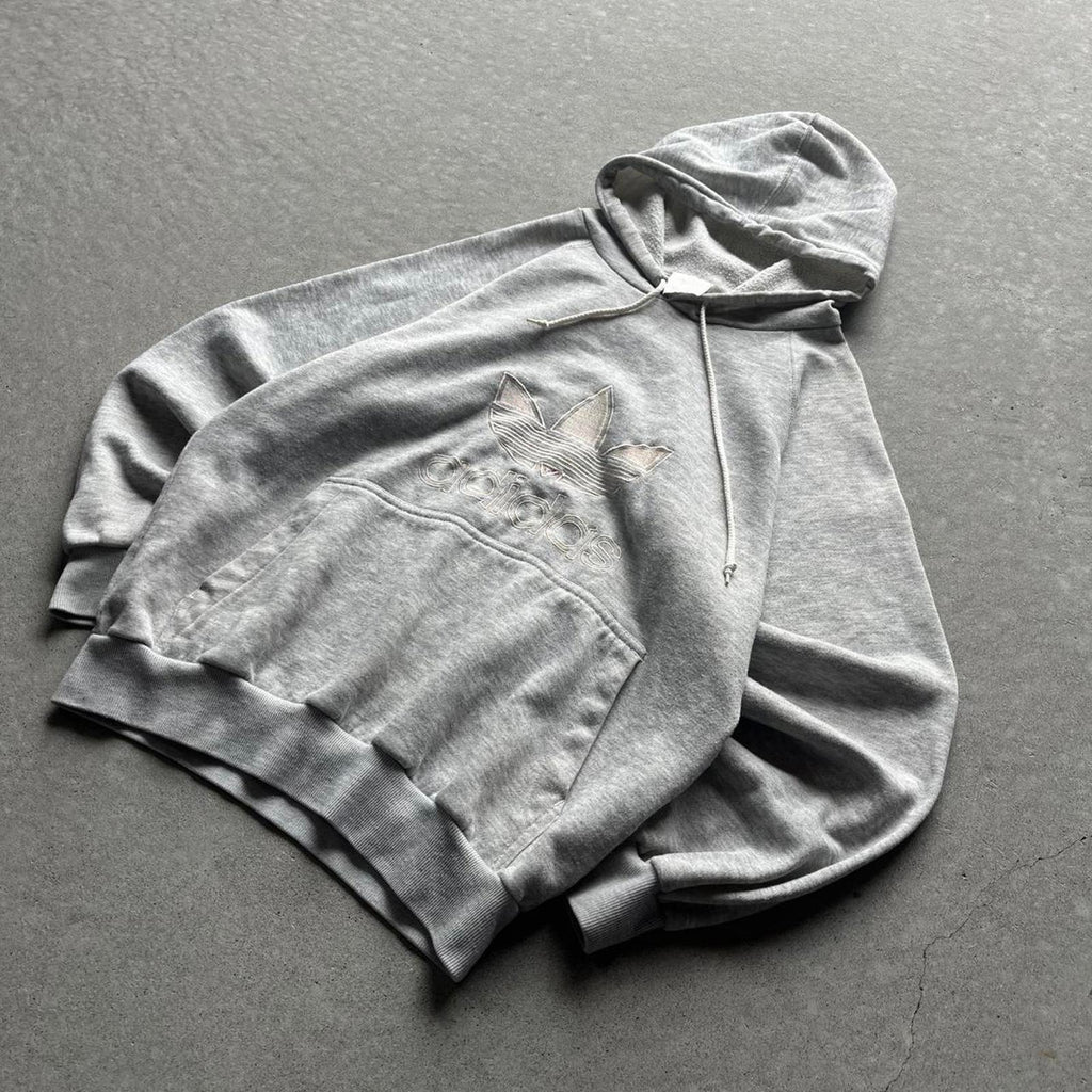 Vintage 80s Grey Adidas Trefoil Hoodie - Uptwn Vintage