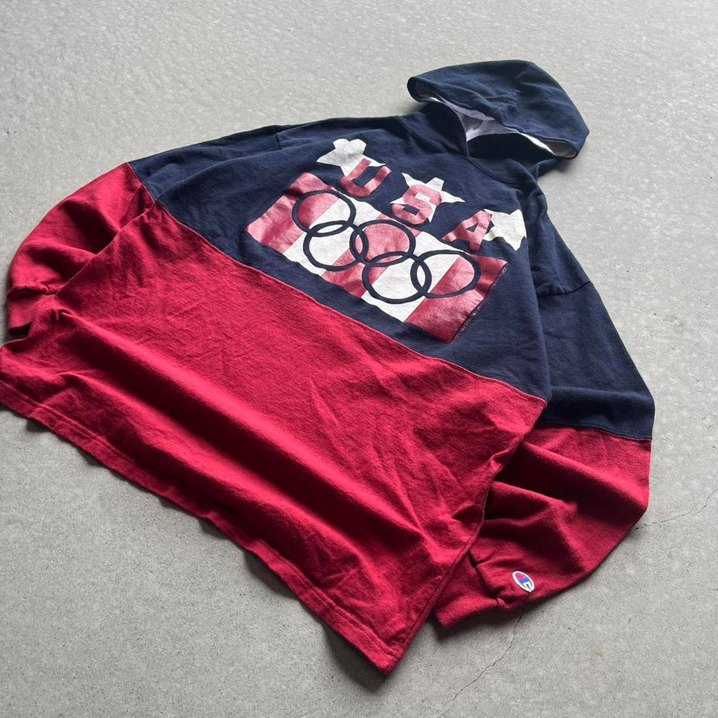 Vintage 90s Champion USA Hooded Long Sleeve Shirt - Uptwn Vintage