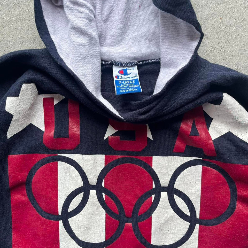Vintage 90s Champion USA Hooded Long Sleeve Shirt - Uptwn Vintage