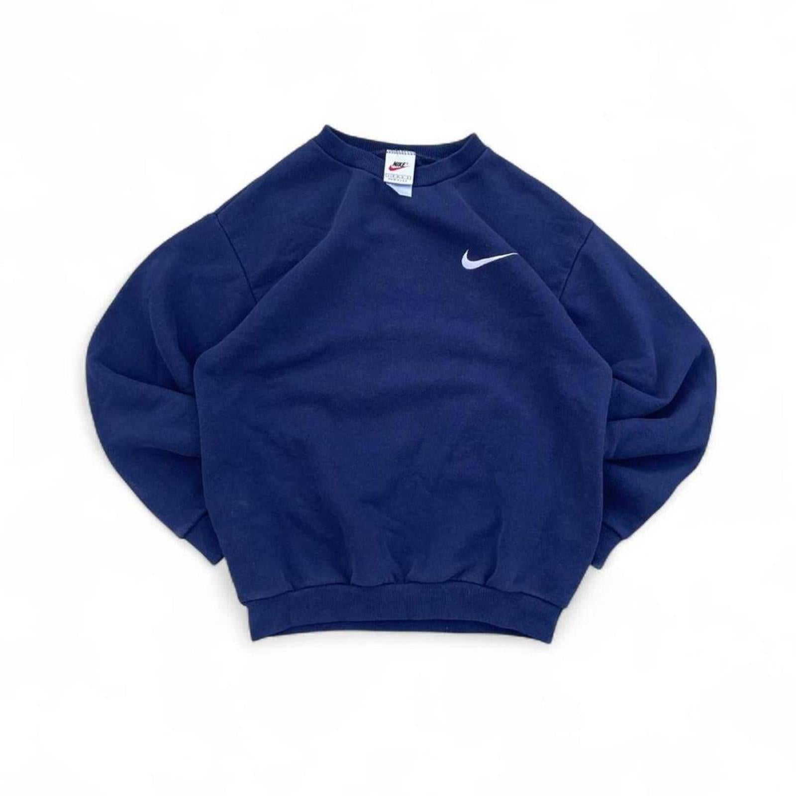 Vintage 90s Navy Blue Nike Side Check Embroidered Crewneck Nike 3a63d38d-1ce9-43e6-9500-87deeefbd508