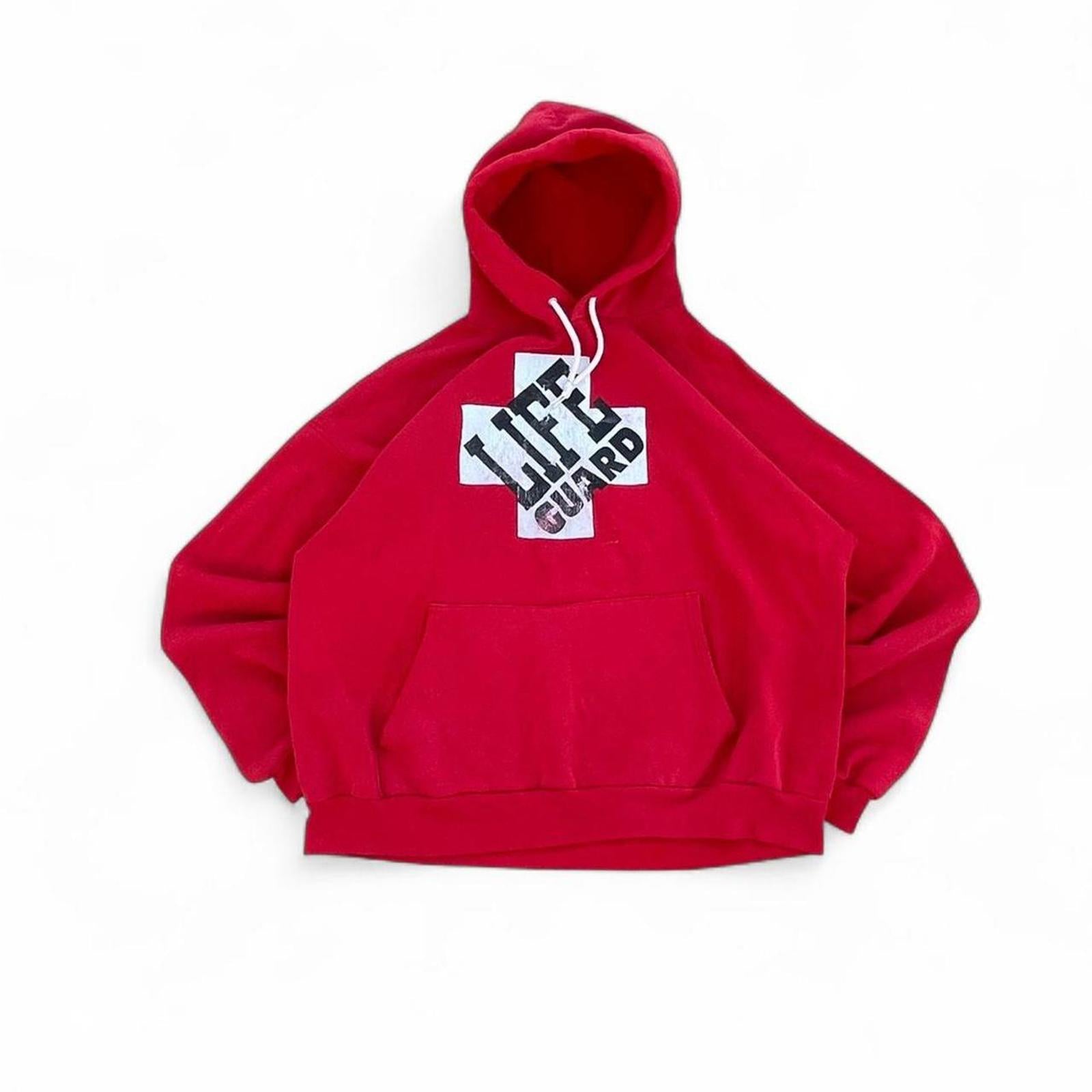 Vintage Early 90s Distressed Lifeguard Hoodie Hanes - uptwn vintage - 3acf95a8-770d-4fb3-82a9-57451625e296