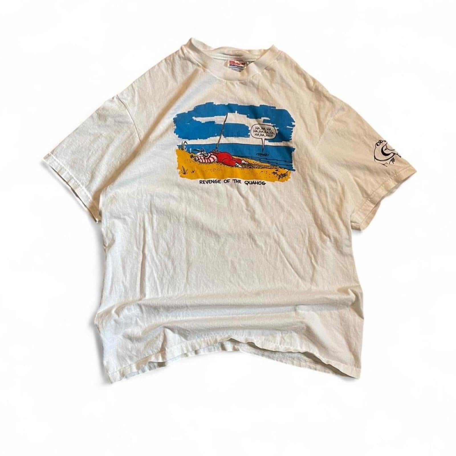 Vintage 90s Funny "Revenge Of The Quahog" Fishing Comic T-Shirt Hanes 44055c31-a437-4225-9fc7-b65fcbf4b994