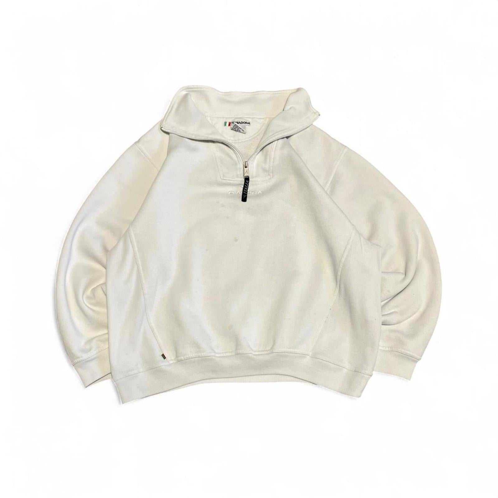 Vintage 90s White Diadora Quarter-zip Sweatshirt