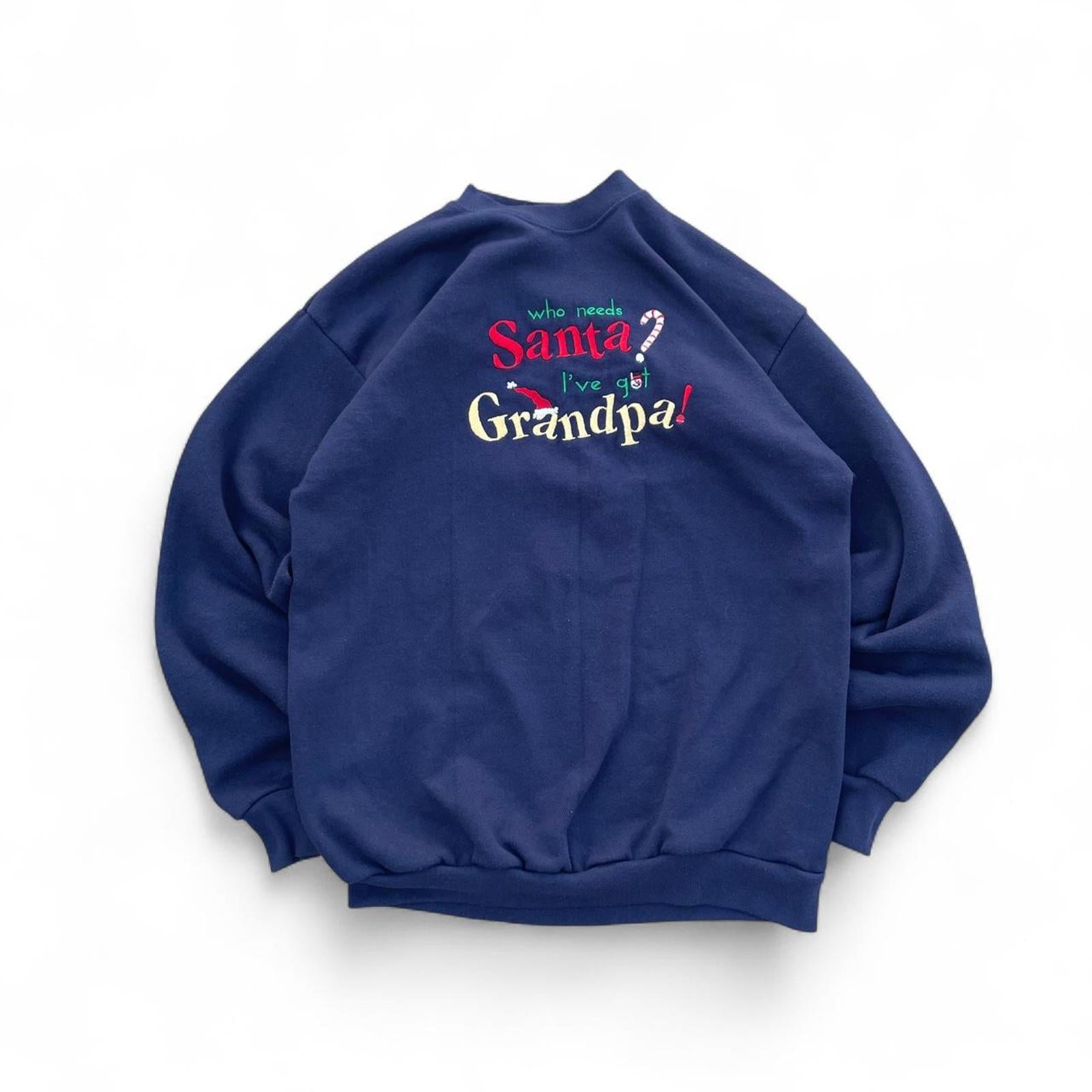 Vintage Embroidered “Who Needs Santa I’ve Got Grandpa” Sweatshirt Tultex - uptwn vintage - 8863a92d-dc54-4f4c-bd3b-592d356def03