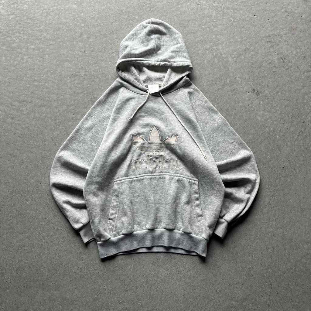 Vintage 80s Grey Adidas Trefoil Hoodie - Uptwn Vintage