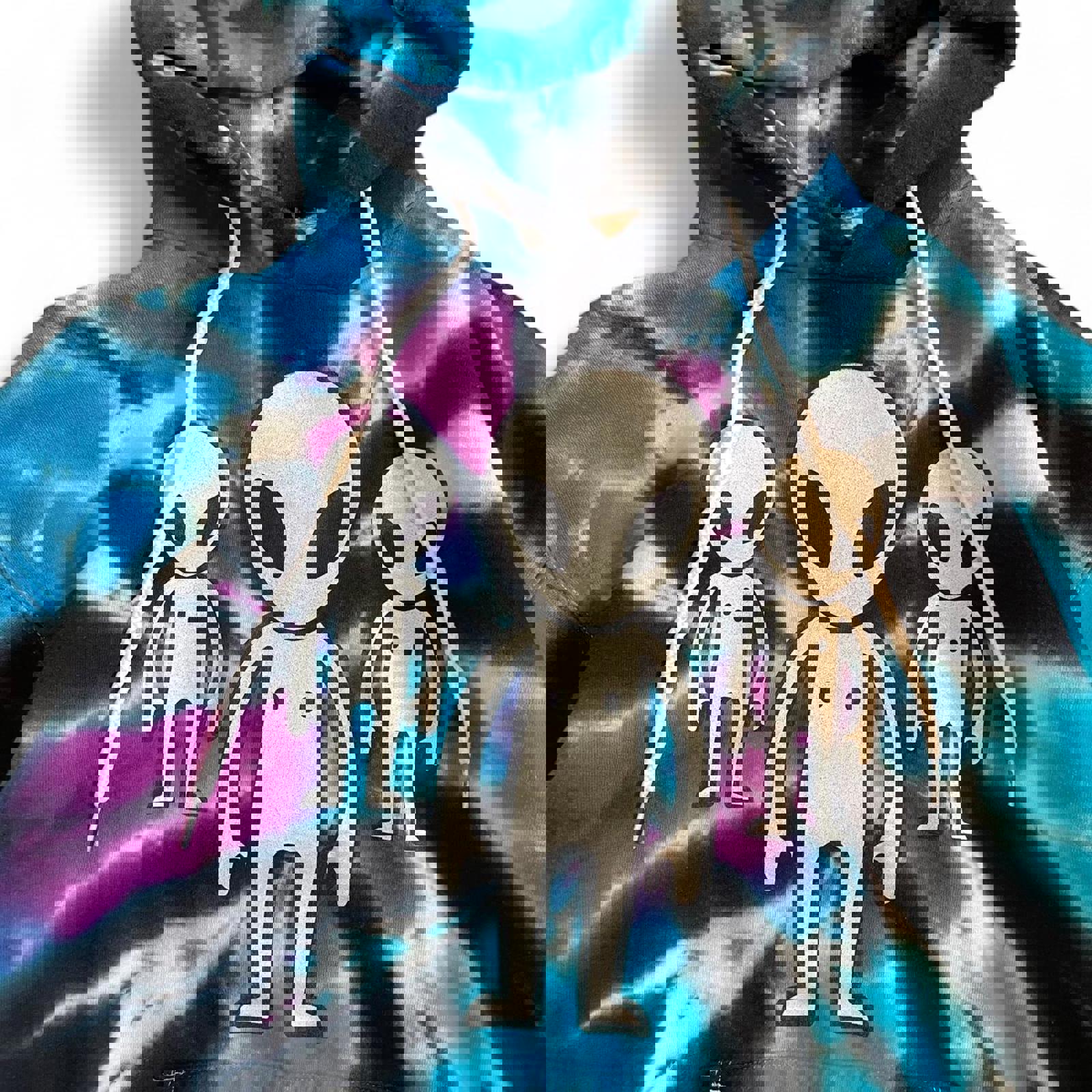 Vintage 90s Tie Dye Alien Streetwear Hoodie Hanes - uptwn vintage - 9129f493-791f-4e49-8fa9-4a0779a93f33