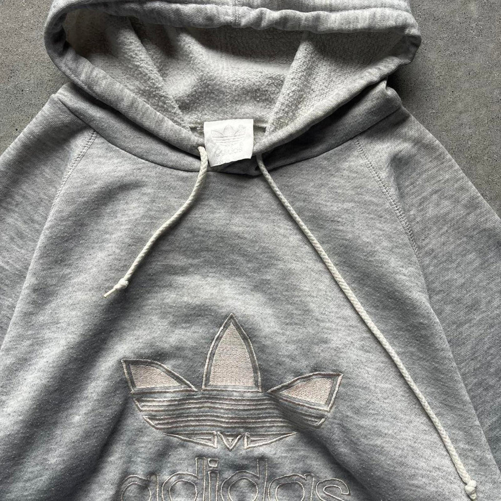 Vintage 80s Grey Adidas Trefoil Hoodie - Uptwn Vintage