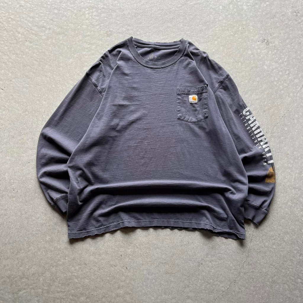 Thrashed Black Carhartt Pocket Long Sleeve - Uptwn Vintage