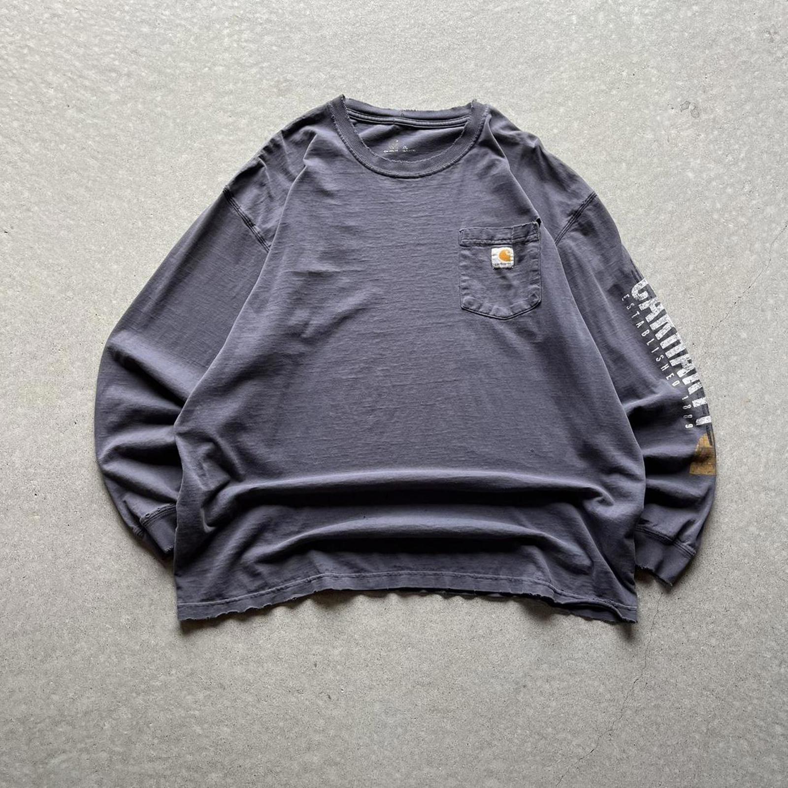 Thrashed Black Carhartt Pocket Long Sleeve - Uptwn Vintage