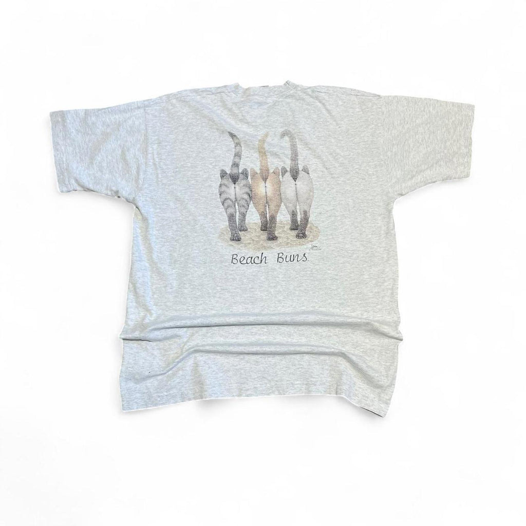 Vintage 90s Double Sided Beach Bums Cat T-Shirt Fruit of the Loom - uptwn vintage - f00275f3-4cff-465d-84de-bc35694b14ba